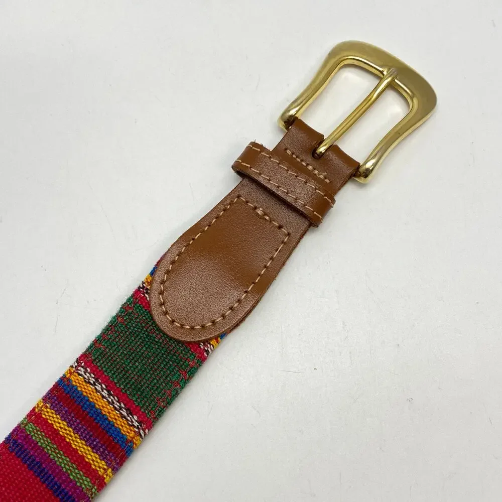 Boho Donna Katz Women's Size L Woven Colorblock Fabric & Tan Leather‎ Belt USA